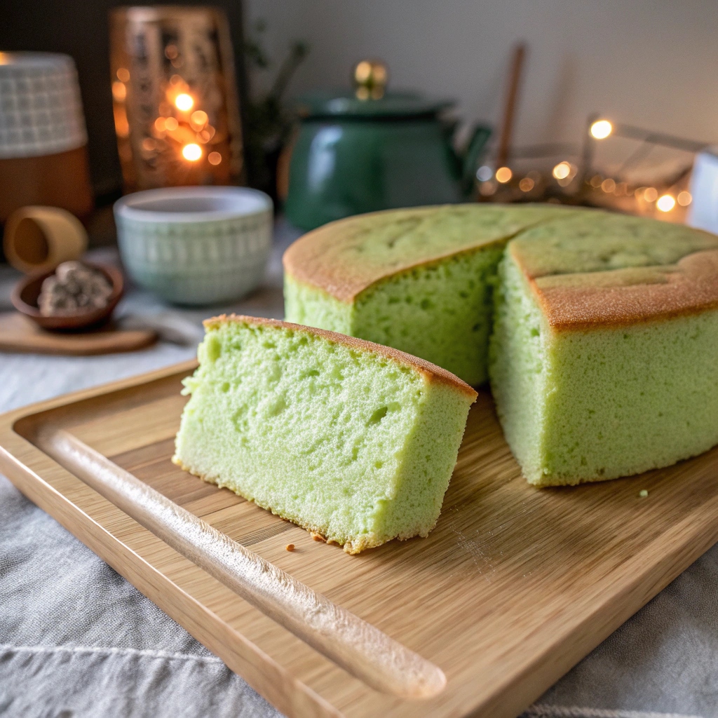 Taiwanese pandan castella cake with a fluffy texture.
