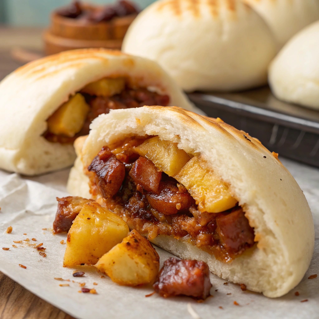 Freshly baked BBQ Pork Bolo Bao with golden crispy topping and BBQ pork filling.