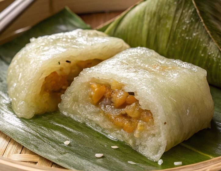 Bánh Xu Xê – Bánh Phu Thê, a Vietnamese tapioca and mung bean cake wrapped in banana leaf.