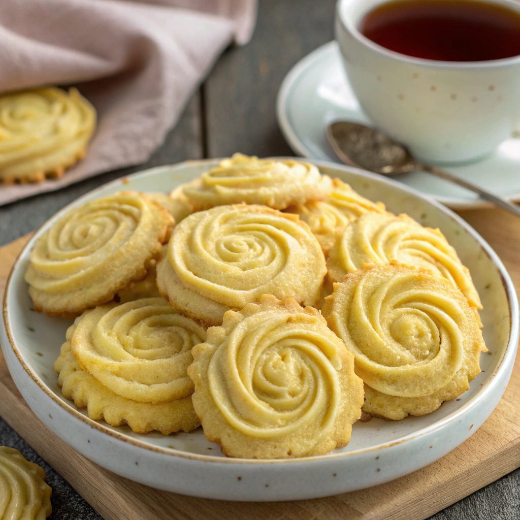 Homemade Hong Kong Jenny Bakery Butter Flower Cookies on a plate.