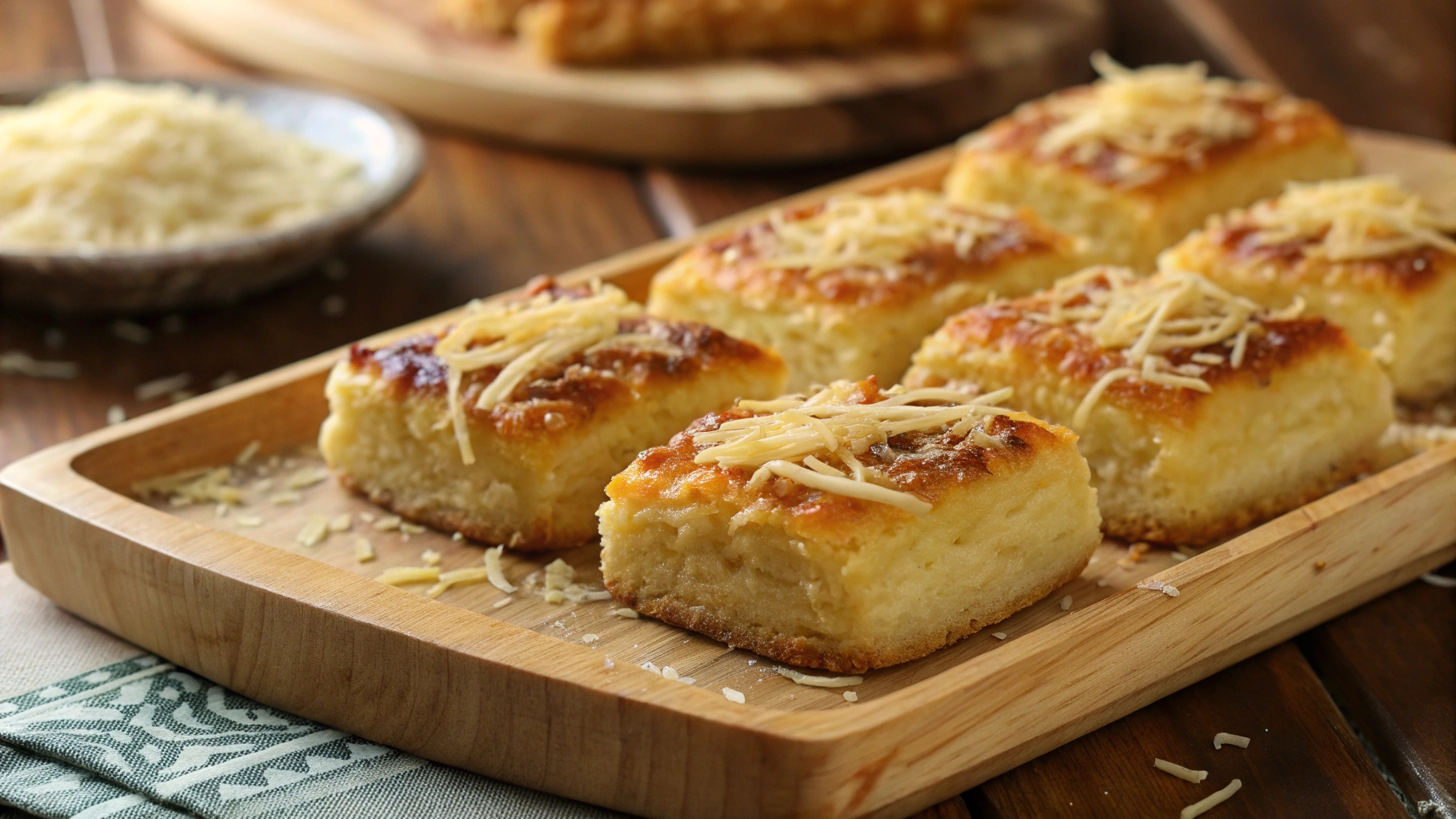 Freshly baked Kue Kastengel with melted cheese topping