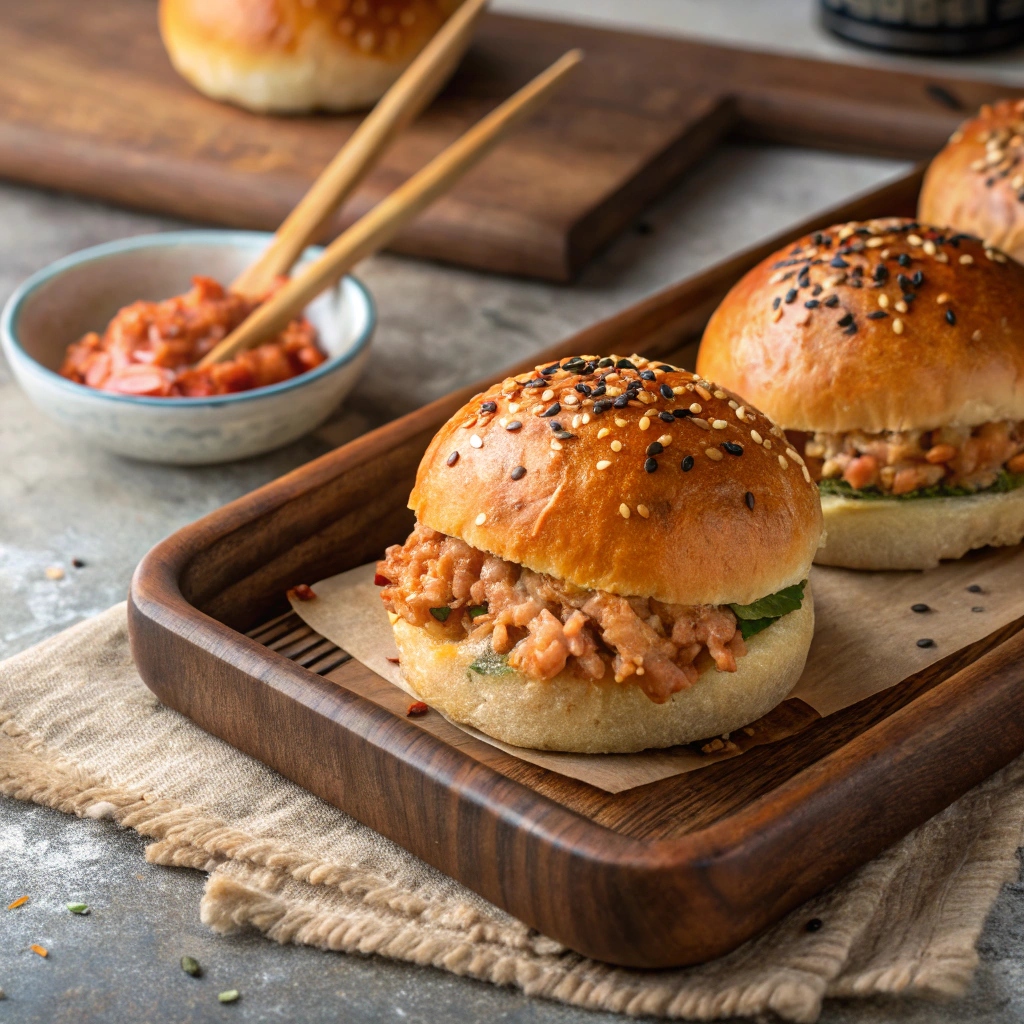 Spicy Tuna Buns fresh out of the oven with sesame seeds