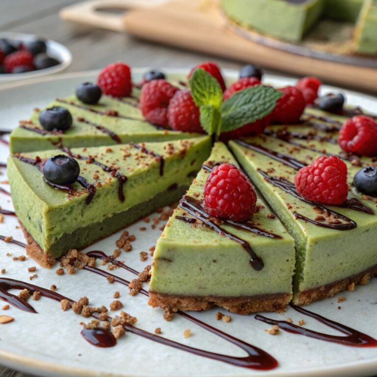 No-Bake Matcha Chocolate Berry Cheesecake
