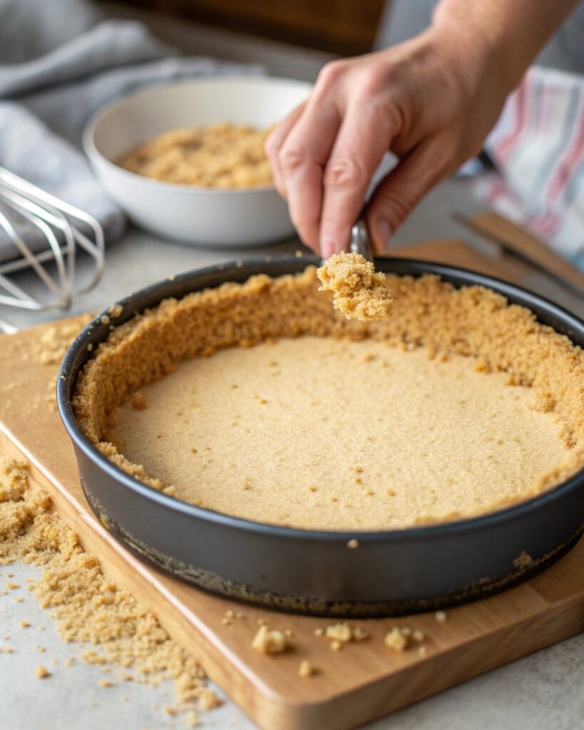 Preparing no-bake cheesecake crust