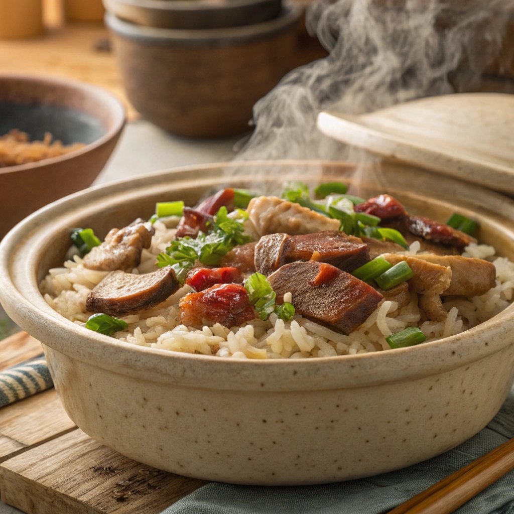 Easy Clay Pot Chicken Rice – Bao Zai Fan served fresh with toppings