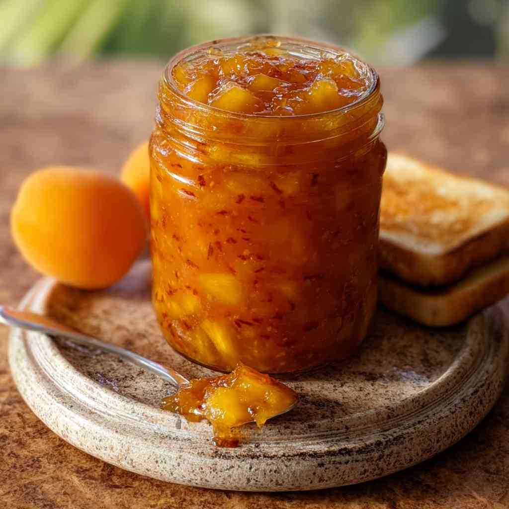 Apricot Pineapple Jam Recipe in Jar on Table