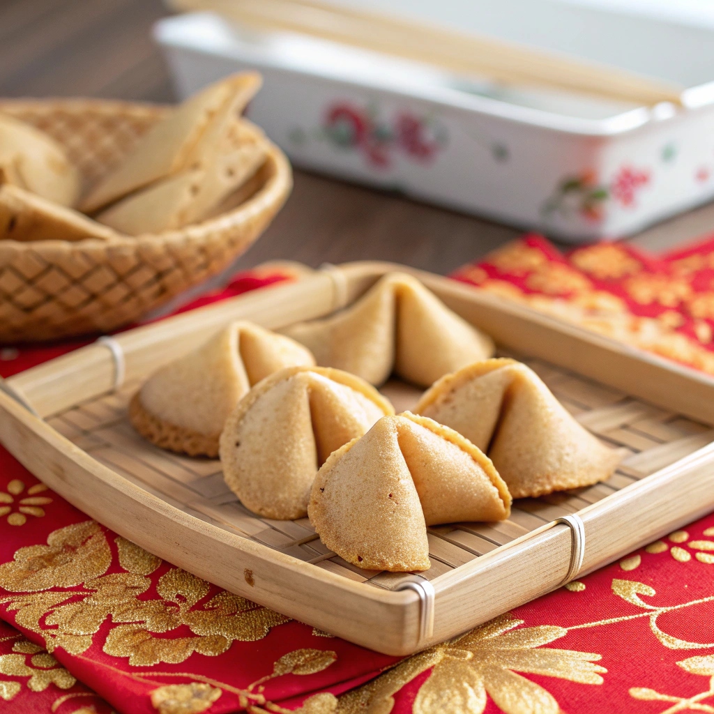Homemade Panda Express fortune cookies on a tray
