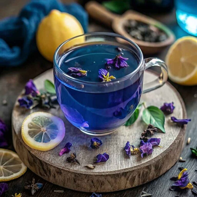 butterfly pea tea recipe card photo with ingredients
