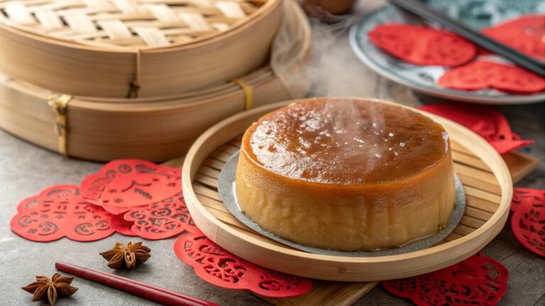 Nian Gao traditional rice cake on bamboo plate