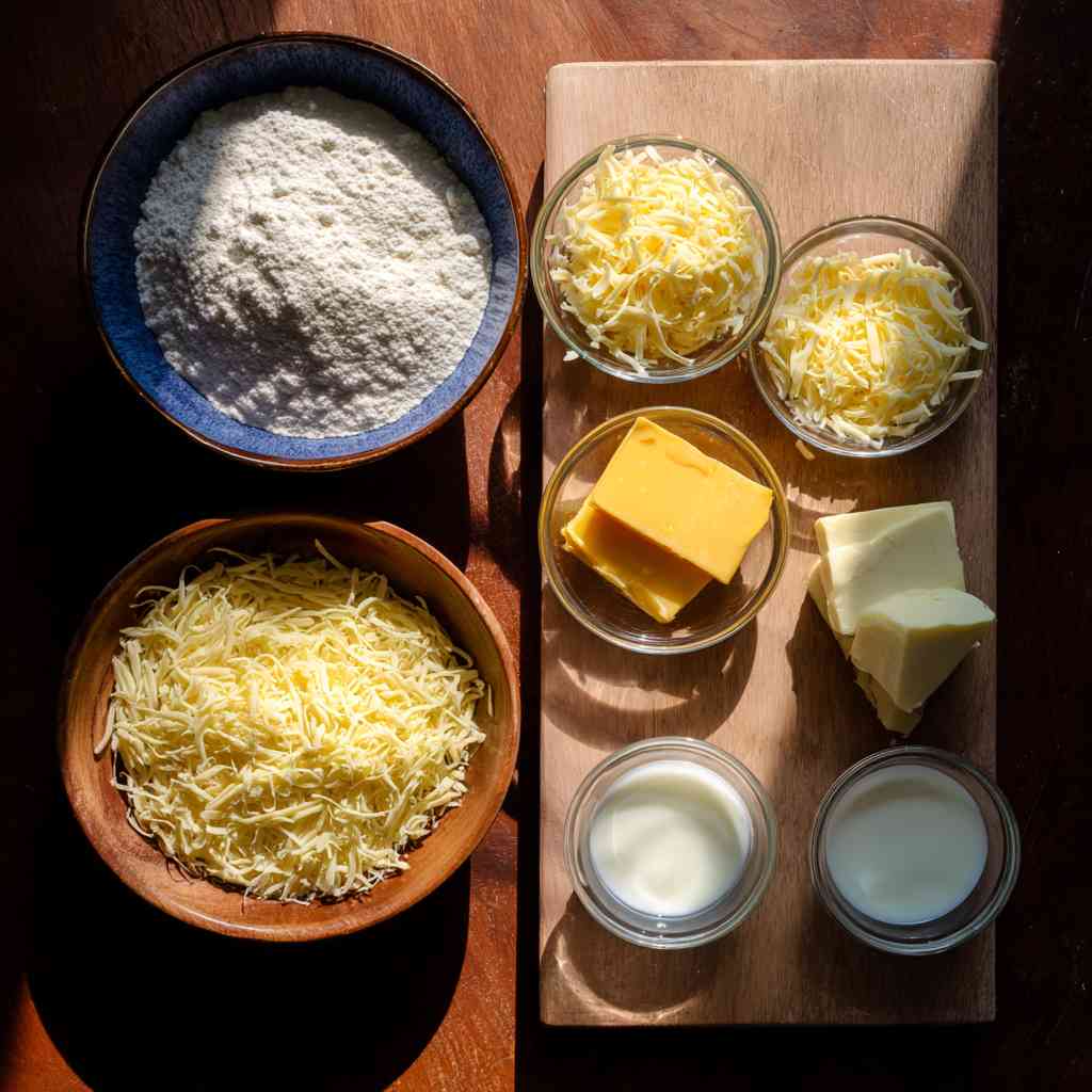 Ingredients for cheddar mochi bread recipe