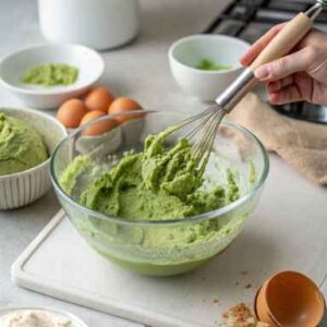 mixing dough for matcha shortbread cookies