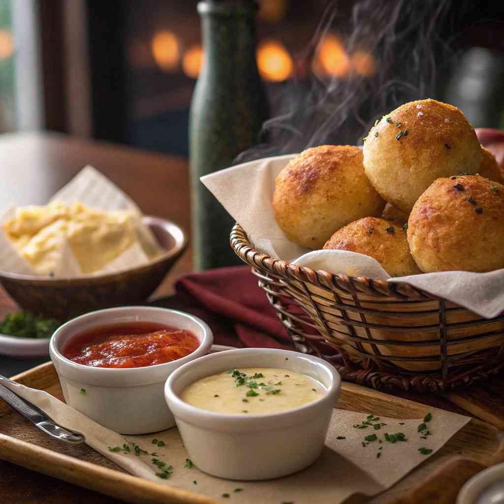 Serving cheddar mochi bread with dipping sauce
