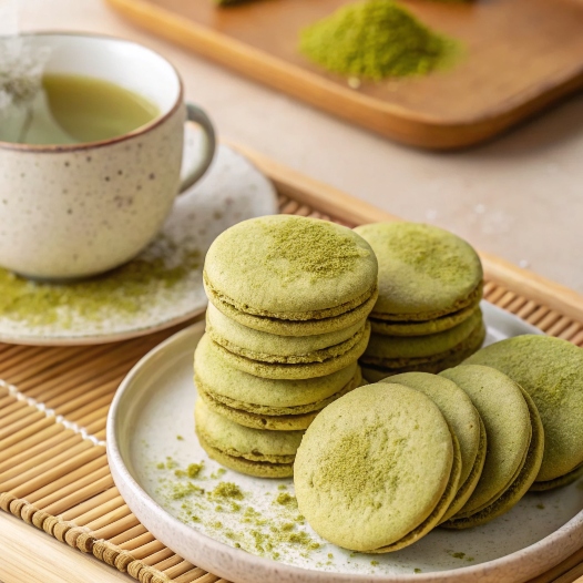 serving matcha shortbread cookies with green tea