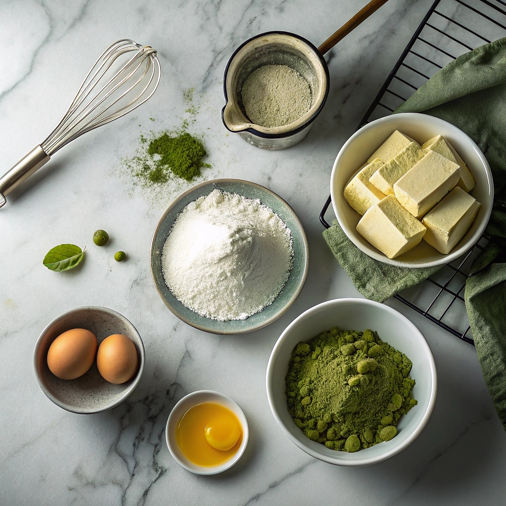 ingredients for matcha shortbread cookies