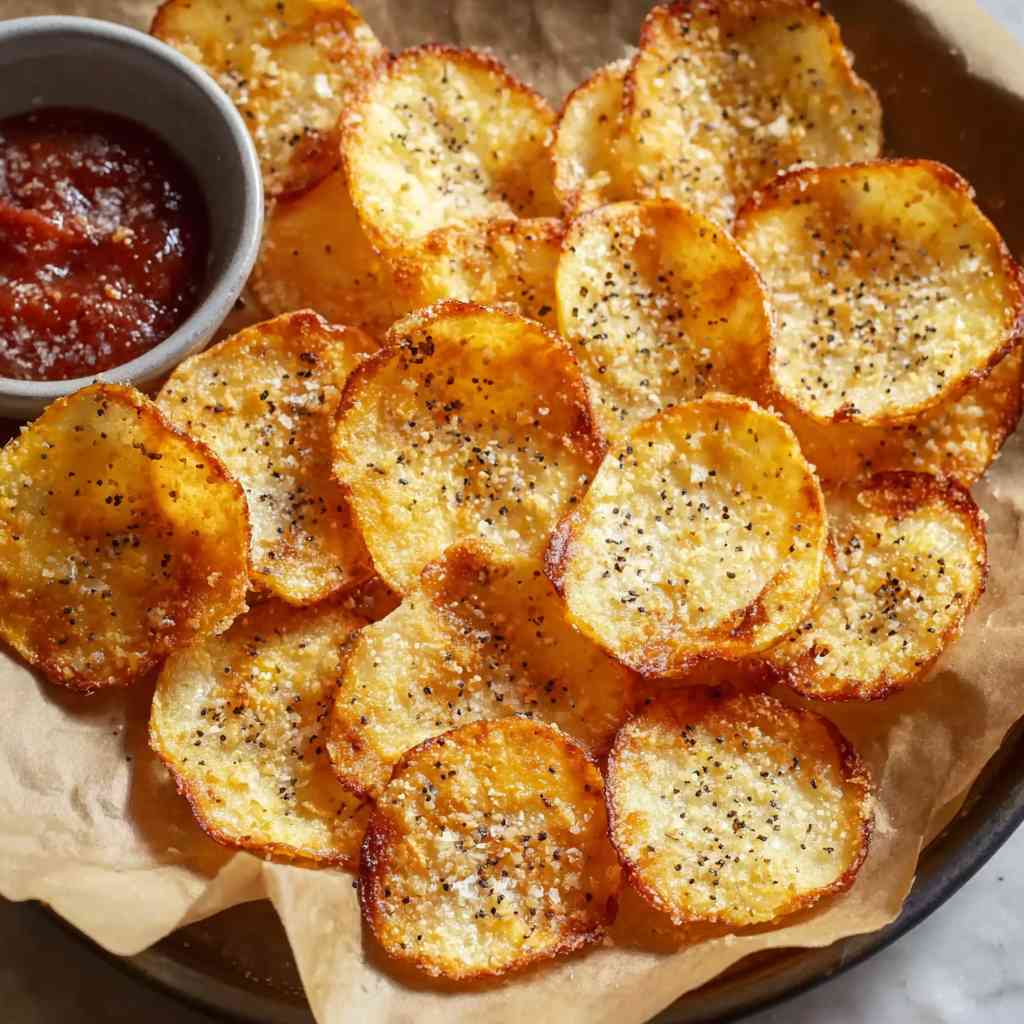 crispy cottage cheese chips on plate with dip