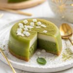 matcha white chocolate mochi cake on parchment
