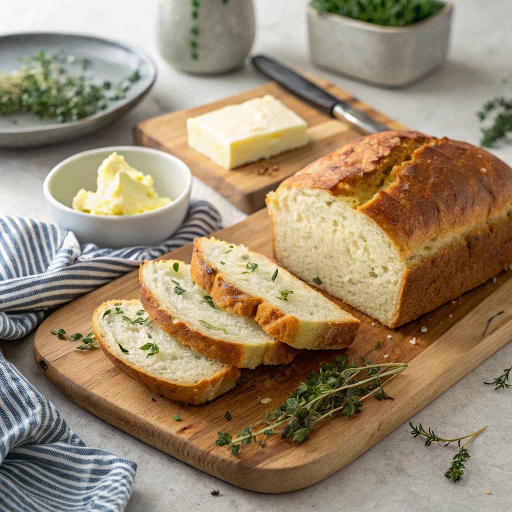 Sliced no knead gluten free bread served