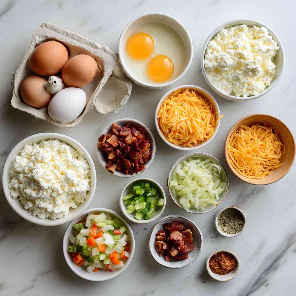 Ingredients for keto cottage cheese egg bake