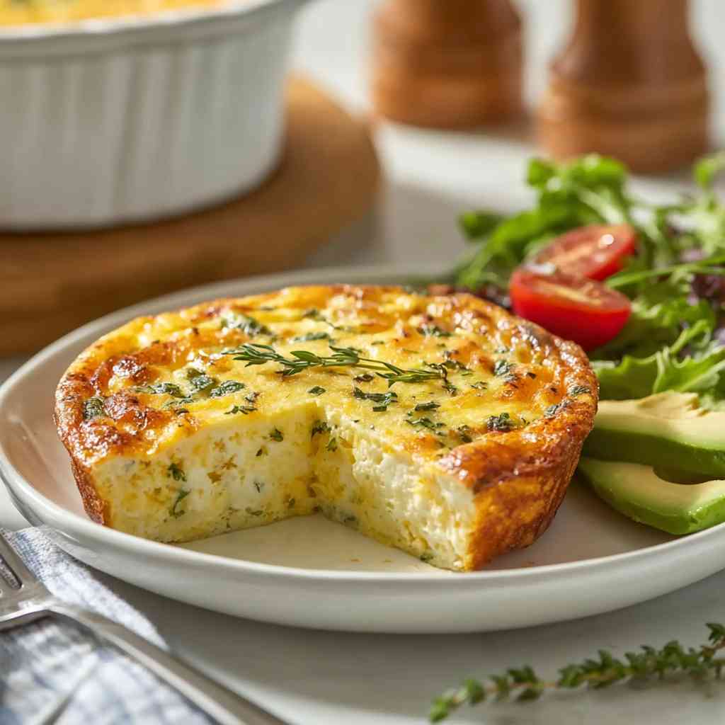 Served slice of keto cottage cheese egg bake
