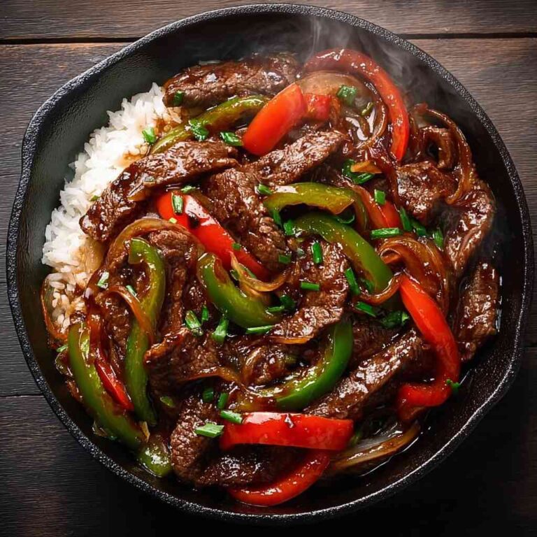 Printable recipe card for pepper steak recipe